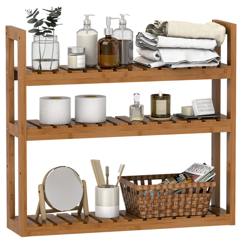 Czarina Bamboo Floating Shelf with Towel Bar
