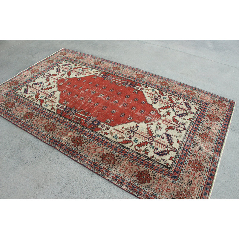 Tapis turc rétro vintage en laine orange pour salon avec motif bohémien