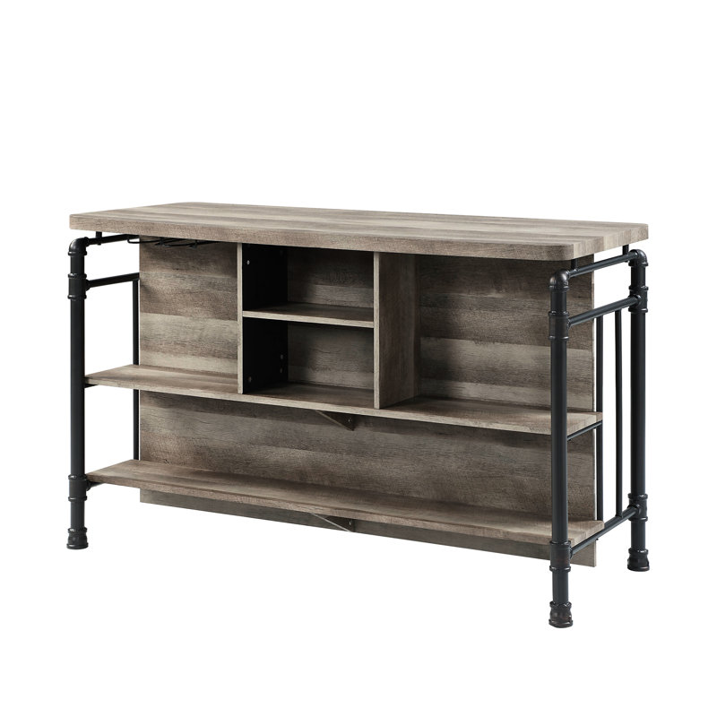 Metal And Composite Wood Counter Height Table In Gray Oak Antique & Sandy Table, 100lbs Weight Capacity