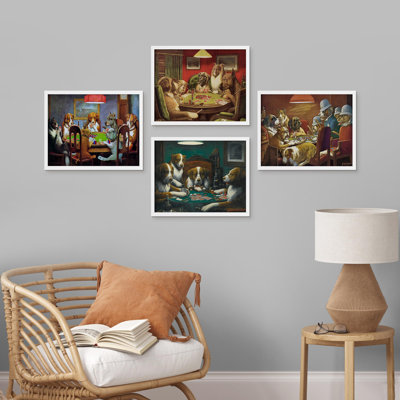 " Whimsical Dog Poker Game Humorous Canine-Themed " 4 - Pieces
