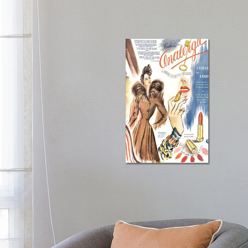1930s Lipstick Magazine Advert 1 Piece Wall Art on Canvas, 66.04 cm H x 45.72 cm W x 1.91 cm D, Canvas