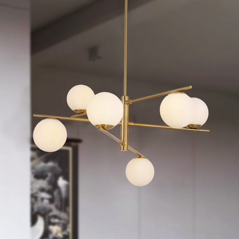 Glenarm 6-Light Dimmable Sputnik Chandelier with Frosted Glass Shade, Gold