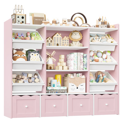 🧸 55"W x 48"H Multi-Functional Kids Organizer: 4-Drawer Toy Storage & Bookshelf with 6 Removable Bins by Latitude Run 🧸 55"W x 48"H Multi-Functional Kids Organizer: 4-Drawer Toy Storage & Bookshelf with 6 Removable Bins by Latitude Run