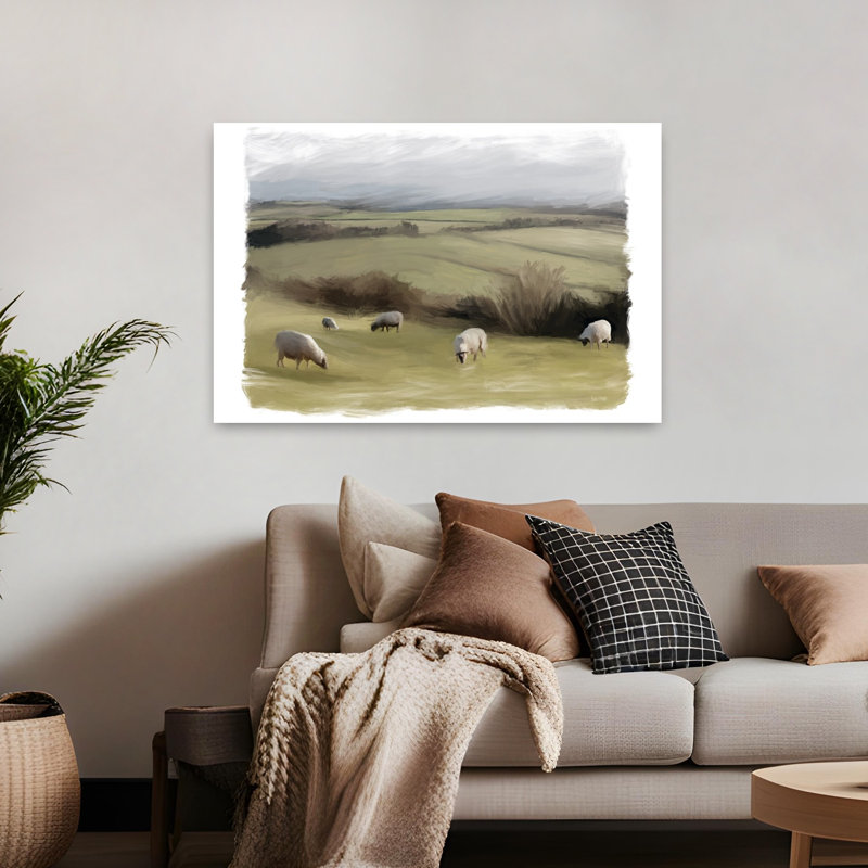 Paysage roulant contemporain abstrait campagne, H 32 po x l 48 po