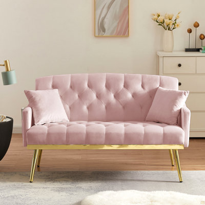 Velvet Small Sofa With Gold Metal Legs