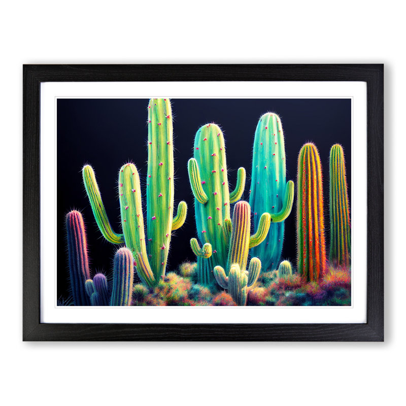 Colourful Cactus - Framed Print, Black, 25cm H x 34cm W x 2cm D