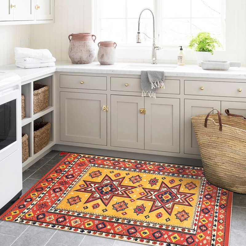 Tokyo Collection Red Beige-Toned Traditional Detailed Patterned Woven Base Vintage Decorative Rug