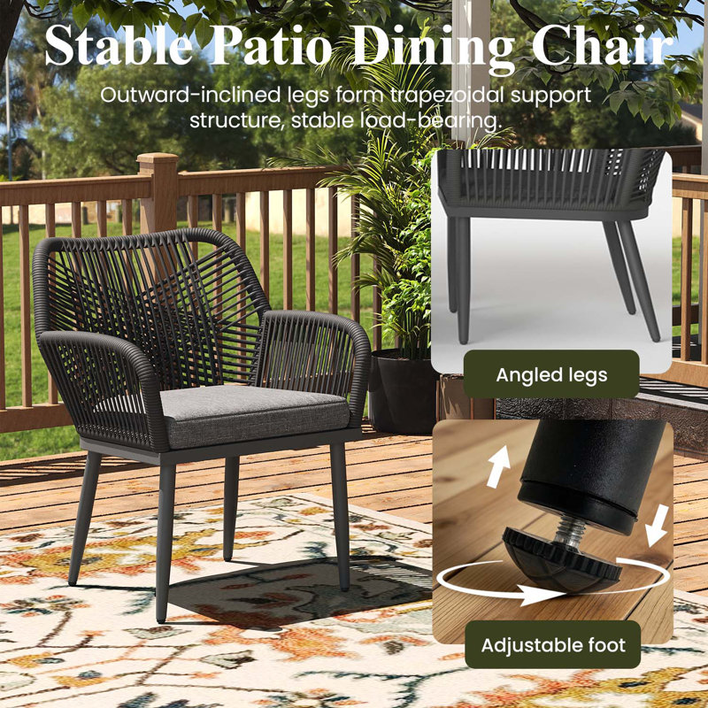 Patio Dining Armchair with Cushion, Grey, 6, Dark Grey
