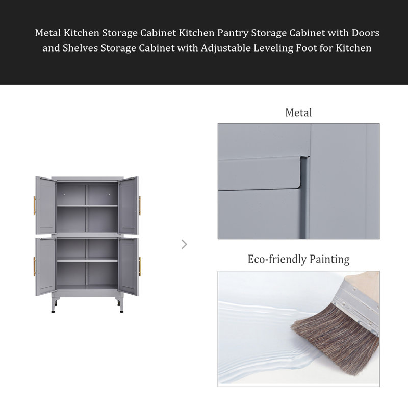 Armoire de rangement en métal, garde-manger avec portes et tablettes, armoire de rangement avec pied de nivellement réglable pour la cuisine, le salon et la salle à manger