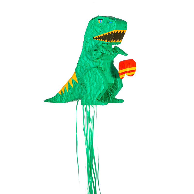 Fax Potato - Pinatas Dinosaur Pull String Cardboard Pinata & Blindfold Set - W41cm x D15cm x H45cm - Green