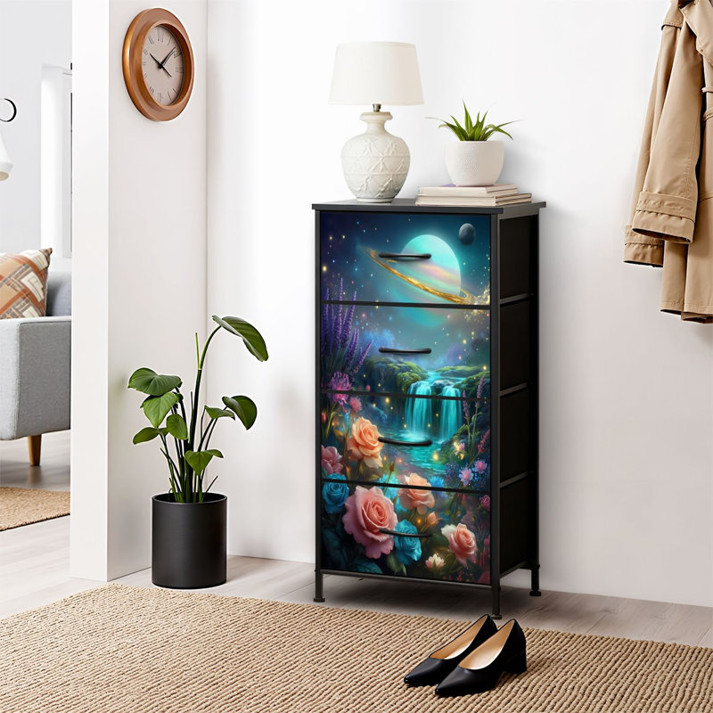 4 Drawer Dresser for Bedroom, Narrow Chest of Drawers, Wooden Top and Study Iron Frame 18"x37.5"-(WxH)
