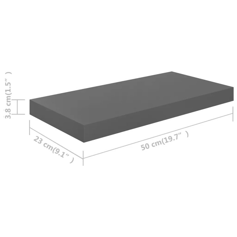 Arson 2 Piece Floating Shelf, 3.8cm H x 23cm W x 50cm D, High Gloss Grey