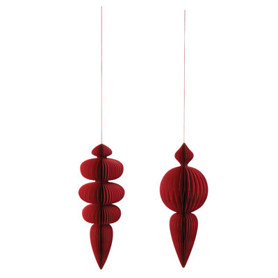 Red Honeycomb Finial Ornament With Glitter Trim