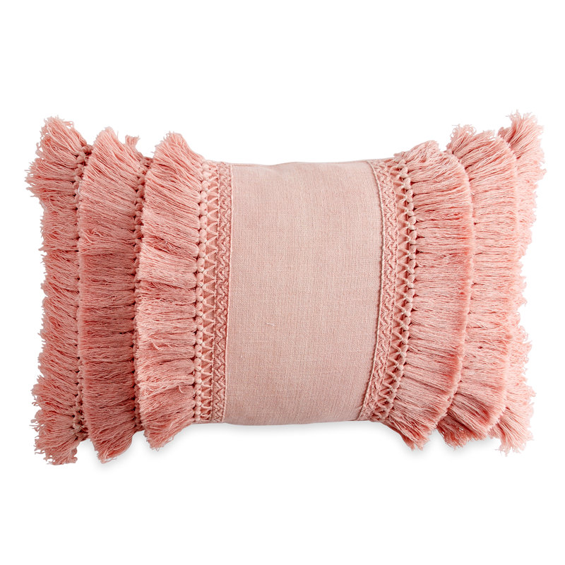 Blush Fringe Lumbar Pillow with Down Alternative Fill