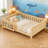 Full Low Platform Bed With Built-in Bookshelf Safety Guardrail, Full Size Solid Wood Montessori Bed Frame For Kids, Boys, Girls, Easy Assemble ( Full, Light Natural, Bookshelf )-716455598-716455596