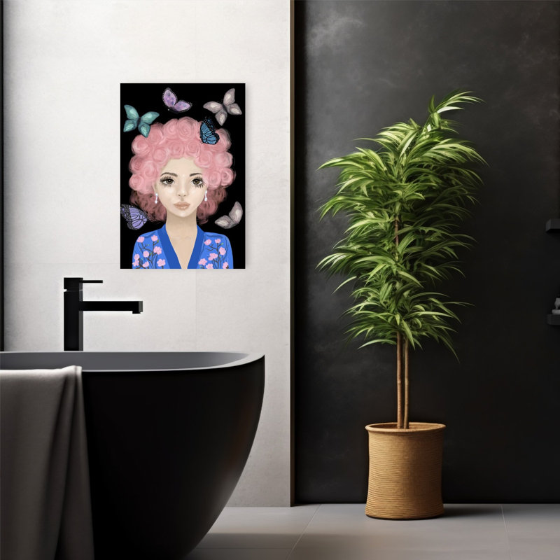 Pink Hair Butterfly Portrait Contemporary Butterfly Magnolia Wall Art Print by Monica Lindblom - Print, 60.96cm H x 40.64cm W