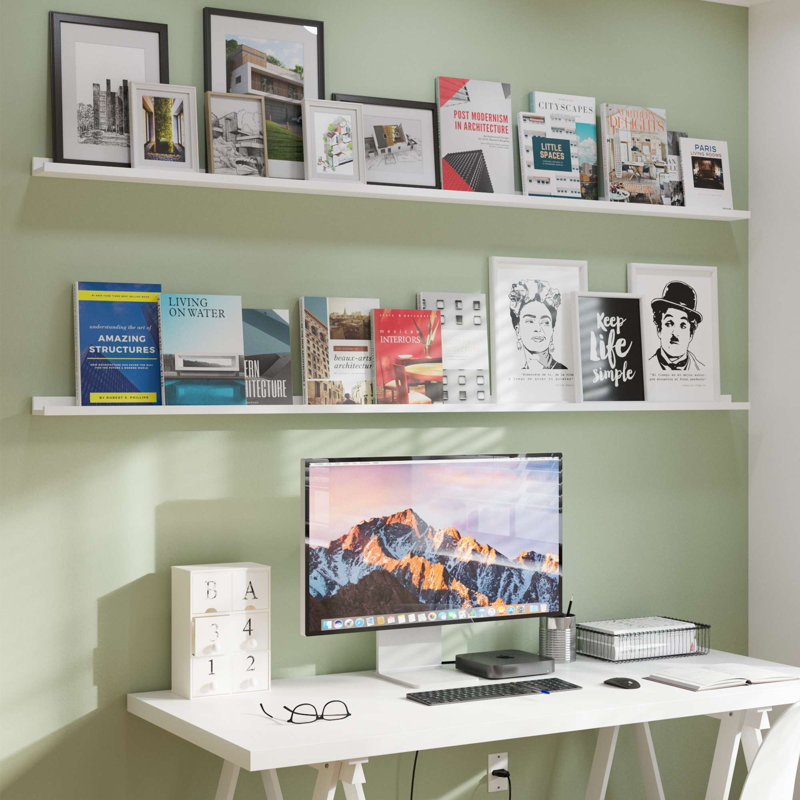 Picture Shelf for Wall with Ledge, 80 Inch Extra Long Floating Bookshelves, Display Shelf for Picture Frame, Living Room Shelf Decor, Book Display Shelf, Shelving Wall Mounted, White, 2 Pcs
