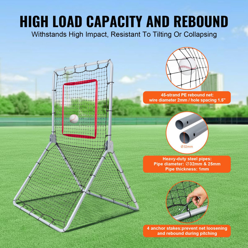 Filet de baseball et de balle molle rebondissant, nid de lancer de baseball PitchBack 3,5 x 6 pi, filet de balle molle, entraîneur de terrain, filet de rebond pour la pratique du lancer / lancer, 5 angles réglables