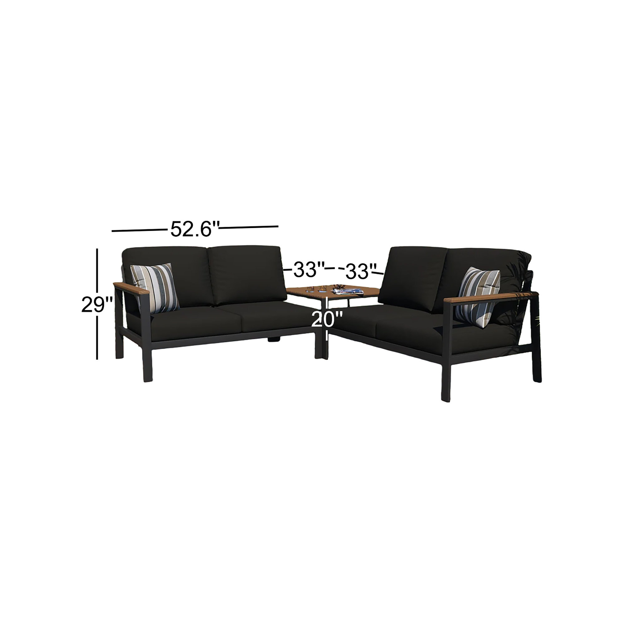 3 Piece Sectional Seating Group with Sunbrella Cushions, Canvas Black Sunbrella® Canvas