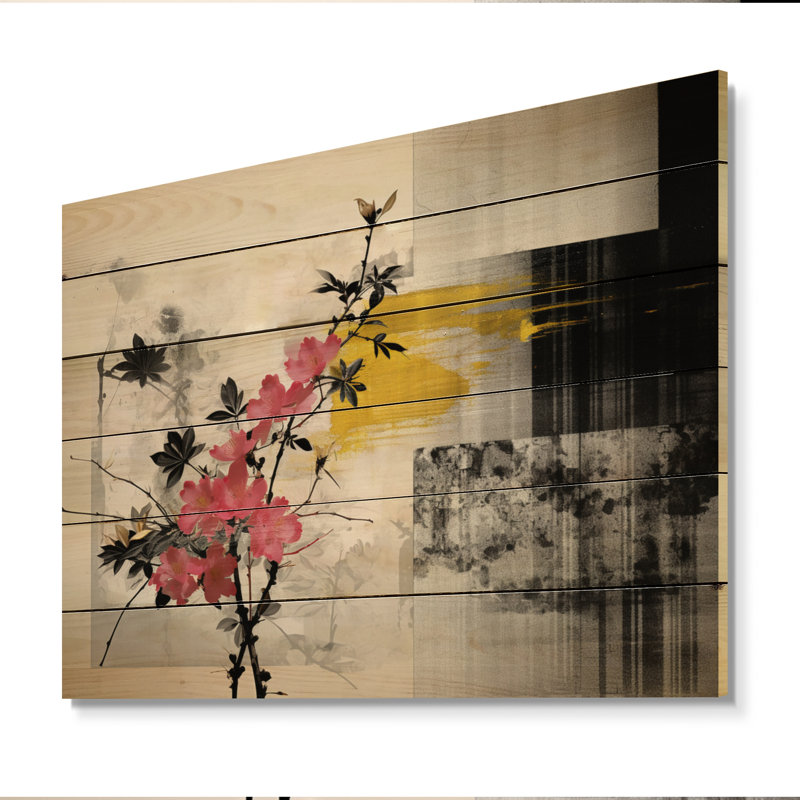 Art asiatique Sumi Blossom III sur bois, H 24 po x l 32 po x P 0,78 po