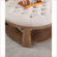 Ottoman Transitional Deep Button Tufted with Open Shelf | Walnut Brown/Beige | Solid Wood