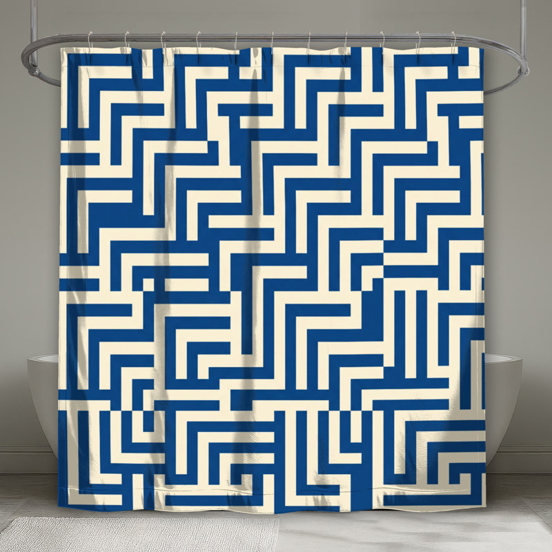 Rideaux de douche Labyrinth, L 70 po x H 84 po, Beige moyen / bleu moyen
