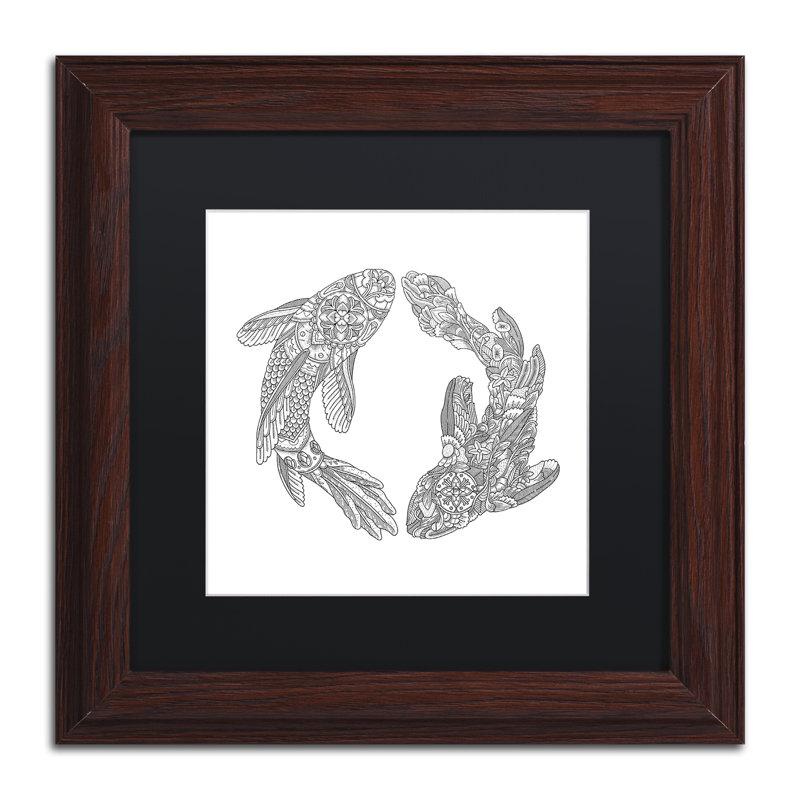 «Koi Fishes» par Chouquer, impression encadrée, H 11 po x l 14 po x P 0,5 po, Noir, Encadrement brun