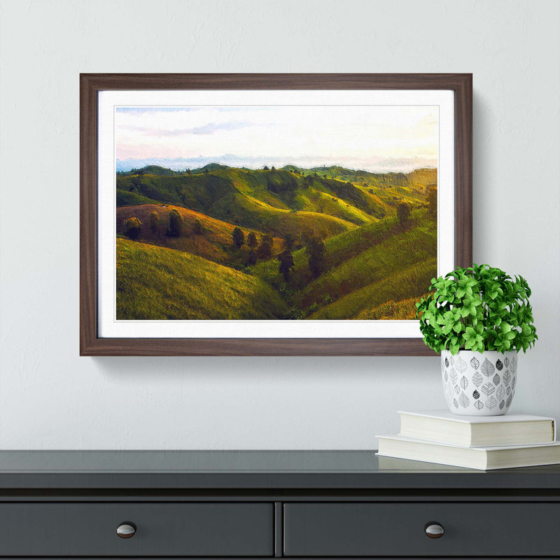 The Rolling Hills of Rong Kwang in Thailand - Picture Frame Painting Print, 27cm H x 36cm W x 2cm D, Walnut Framed