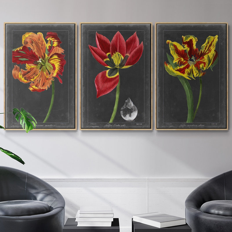 «Midnight Tulip II», ensemble de 3 reproductions sur toile, H 27 po x l 54 po, Bois naturel