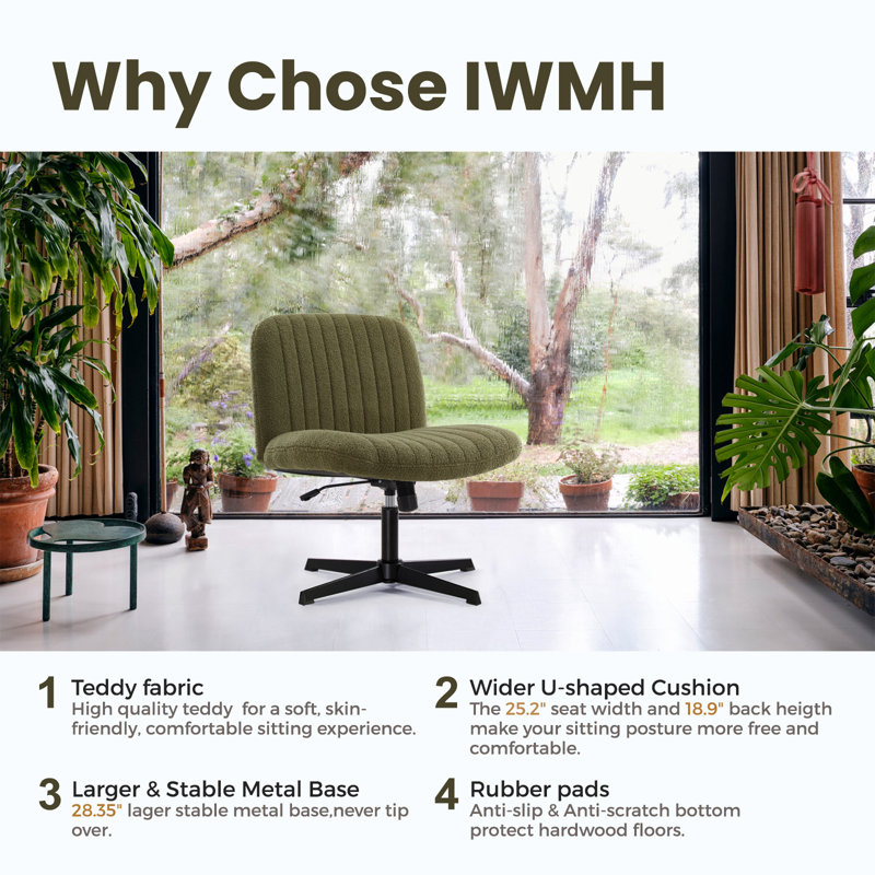 Chanute Armless Wide Desk Chair, Green, Teddy