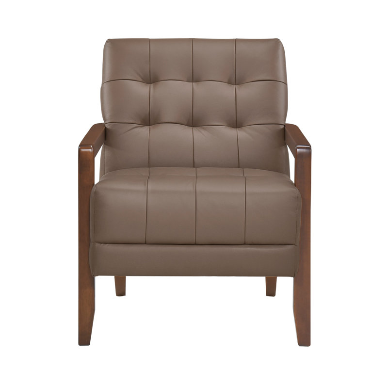 Fauteuil Lenie, cuir capitonné, bois de noyer, Brun