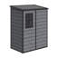 Dark grey wood grain plastic tool shed