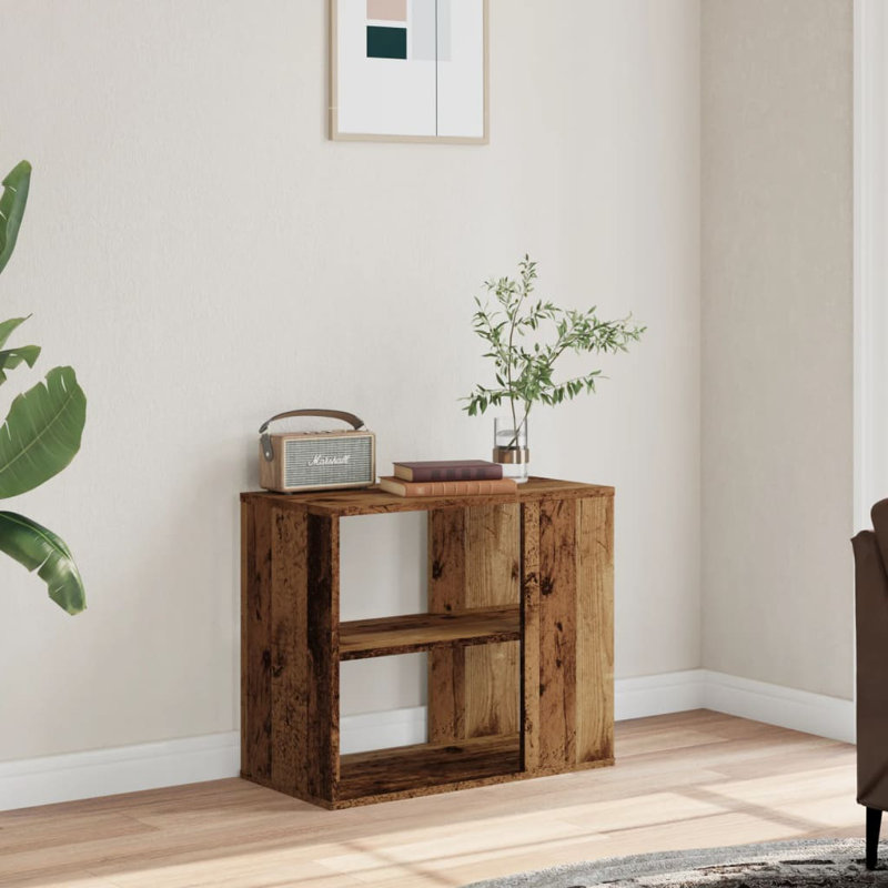 Maheer Solid Wood Floor Shelf End Table, Old Wood