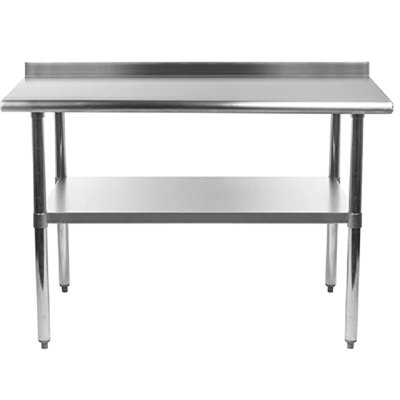 Express KitchQuip 35" H x 38" W x 14" D Stainless Steel Work Prep Table with 1.5" Backsplash and Adjustable Undershelf