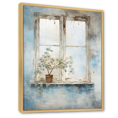 Blanc et bleu minimalisme floral Windows Charm II - fenêtres de ferme, art mural
