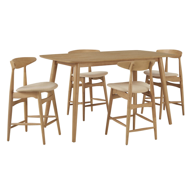Gallman 5-Piece Rectangular Dining Set with Upholstered Chairs, Beige