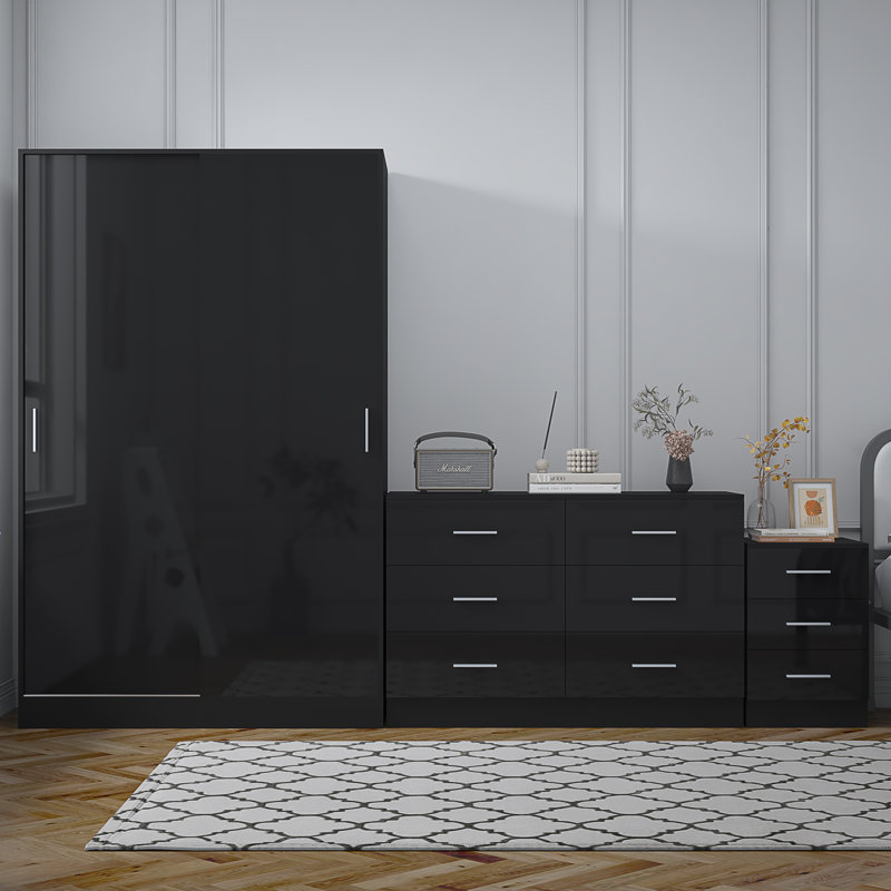 Eva Piece Bedroom Set, Black Gloss / Black Oak