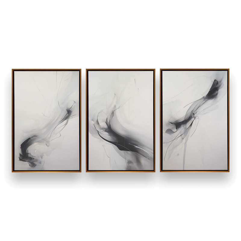 Ethereal Smoke Dance, ensemble de 3 impressions sur toile dans un cadre, Cadre flottant or poli