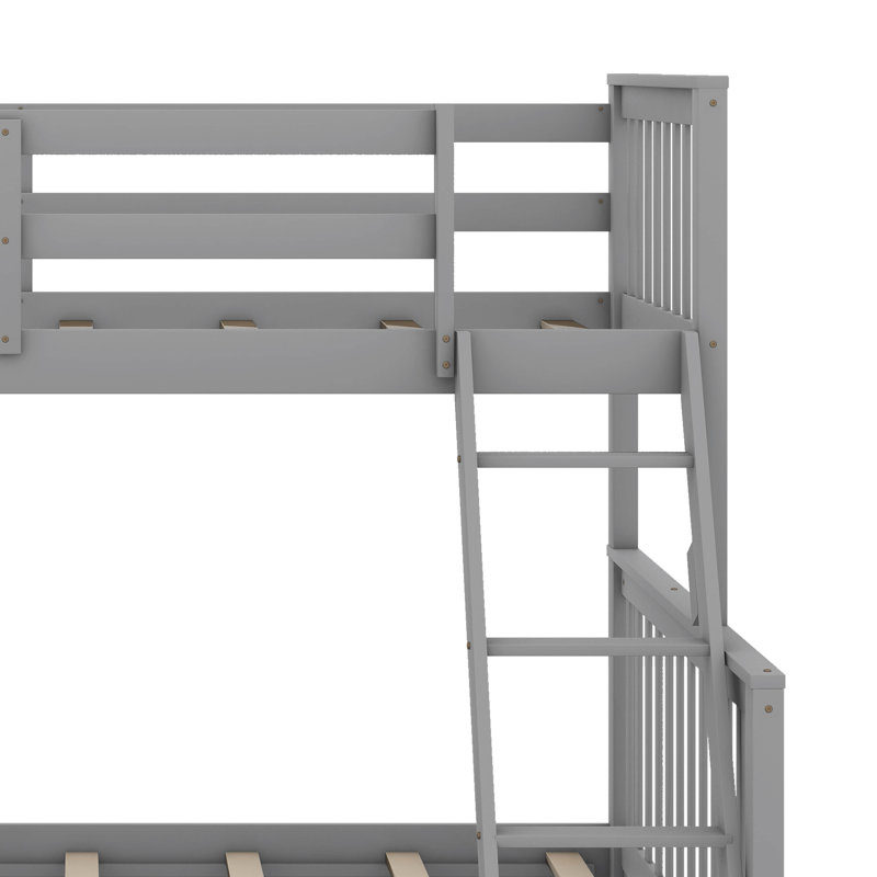 Lit simple superposé au dessus d'un lit double avec échelles et tiroirs, Gris
