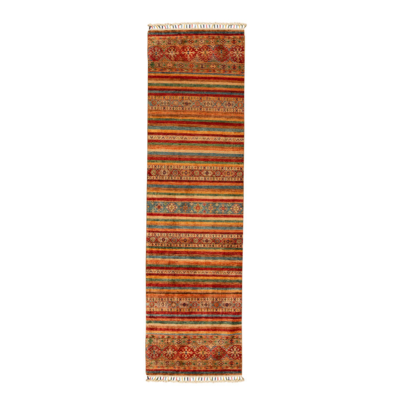 Tapis de couloir unique en laine noué à la main de 2 pi 8 po x 9 pi 6 po brun / orange / rouge