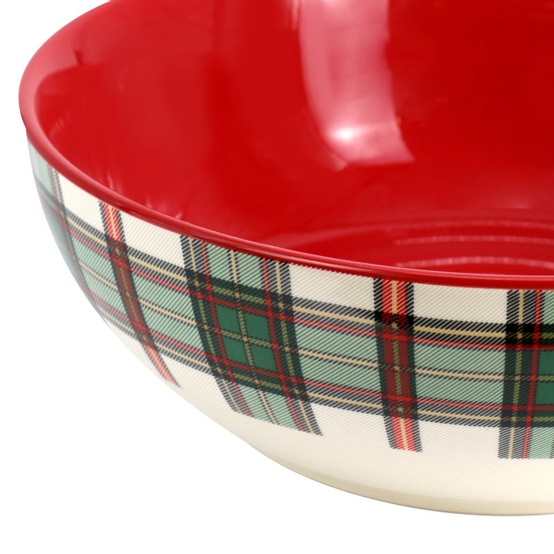 Martha Stewart 8.6 Inch Holiday Plaid Stoneware Serving Bowl in Red