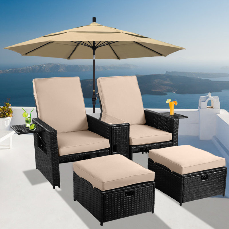 Chaise longue inclinable longue avec coussins et table de 76,4 po Janig, Kaki