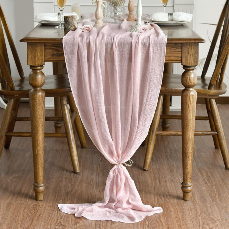 Blush Boho Gauze Wedding Cheesecloth Table Runner 300 cm | Valentine's Day Seasonal Fabric Kitchen Dining Holiday Table Decor for Home Party
