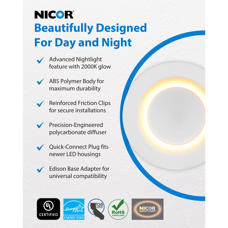 Luminaire à DEL blanc de 4 po sélectionnable avec éclairage de nuit (paquet de 12)