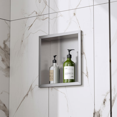11" W X 11" H X 4" D Waterproof Recessed Shower Niche With Single Shelves In Brushed Nickel, No Tile Needed