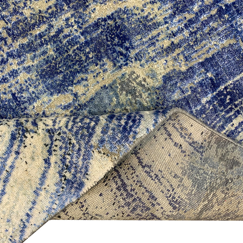 Tapis gris / bleu / ivoire de haute qualité noué à la main Canterbury, Rectangle 9 pi x 12 pi