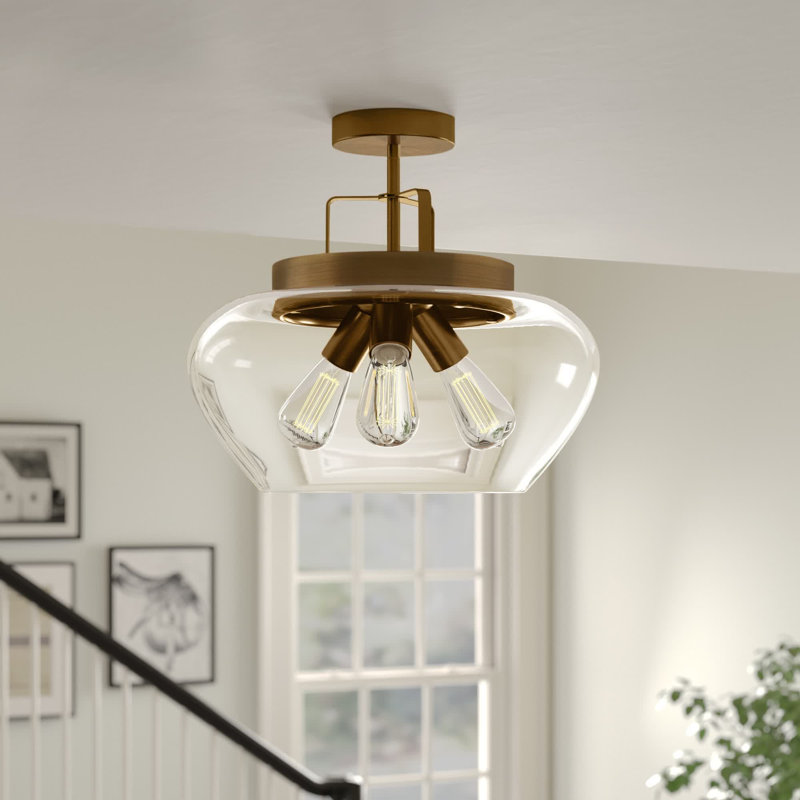 Perth Glass Semi Flush Mount, Bronze