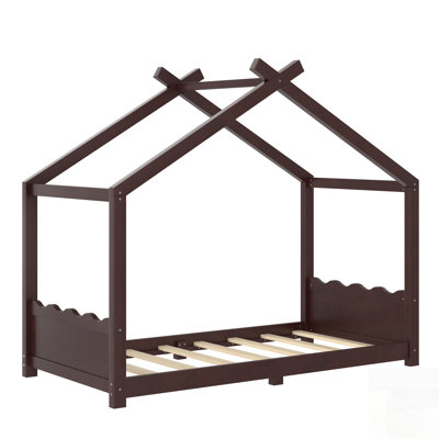 Lit de maison avec lattes de soutien, structure en bois massif pour enfants, aucun sommier nécessaire