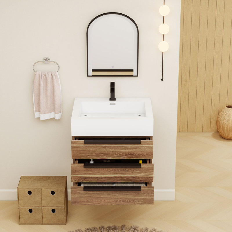Meuble-lavabo mural simple l 24 po x P 20 po x H 22 po, Chêne naturel