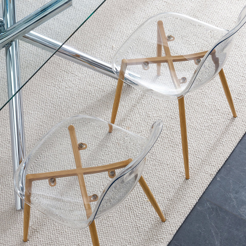 4 - Person Four Leg Dining Set, Clear, Sliver